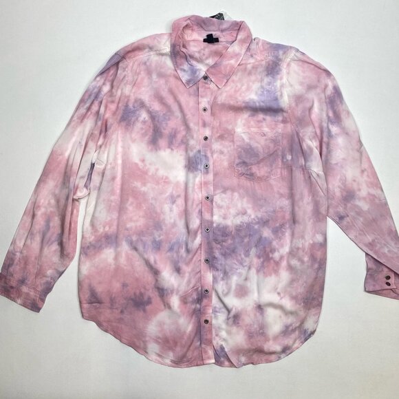 Torrid Pink Tie Dye Twill Button Up Shirt - Picture 2 of 8
